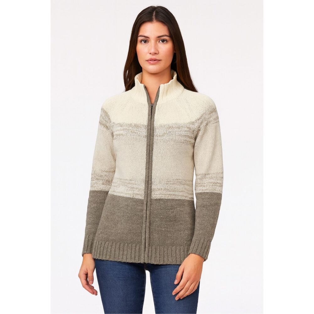 Patagonia 100% Lambswool Zip Up Sweater Jacket Cardigan | Taupe & Cream | Size S